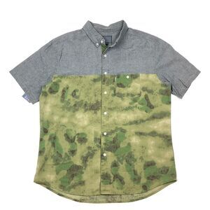 Crooks & Castles Green Map Tree Camo Button Up Shirt Size XL Slim Streetwear B10